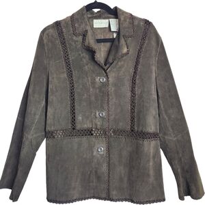 Vintage Chocolate Brown Suede Jacket Womens Medium Festival Western Forest NEW